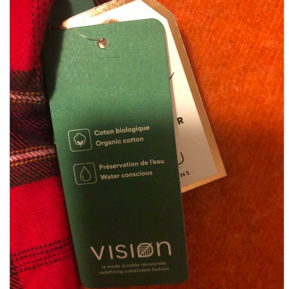 Red plaid check tartan organic cotton cabin lounge check shirt NWT - Picture 10 of 14